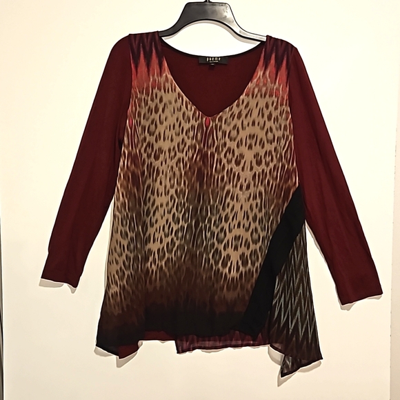POEME Citron long sleeve multicolor mixed texture tunic top Med. maroon - Picture 1 of 7